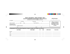 Rush University Student Health Insurance Enrollment Card
