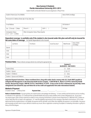 Student Health and Accident Blanket Insurance Application
