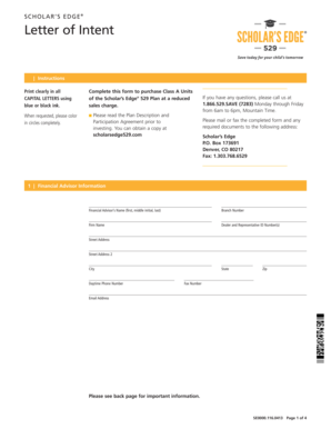 Scholar’s Edge 529 Plan Letter of Intent