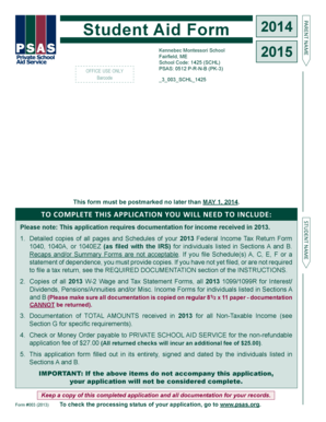 Student Aid Form 2014