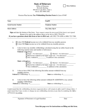 Delaware Pension Plan Income Tax Withholding Election Form