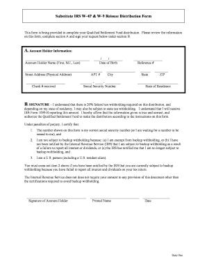 IRS W-4P & W-9 Reissue Distribution Form