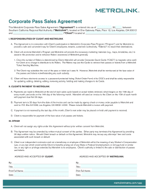 Metrolink Corporate Pass Sales Agreement