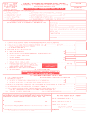 City of Middletown Individual Income Tax Form 2012