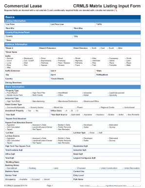 Commercial Lease CRMLS Matrix Listing Input Form