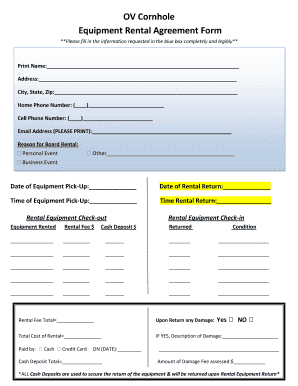 pickleball equipment rental agreement form