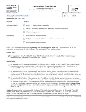 Schedule B Form 990/990-EZ Contributor Information