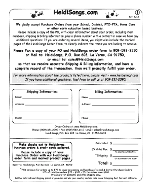 HeidiSongs Purchase Order Form