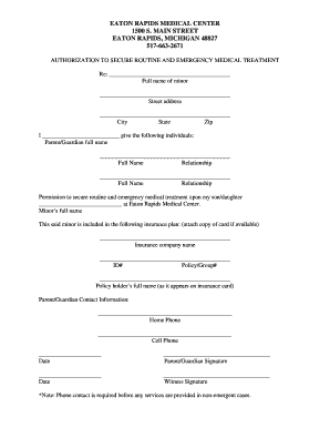 Authorization to Secure Routine and Emergency Medical Treatment