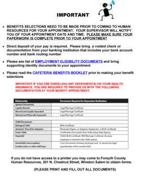 Forsyth County Employee Benefits Selection Form