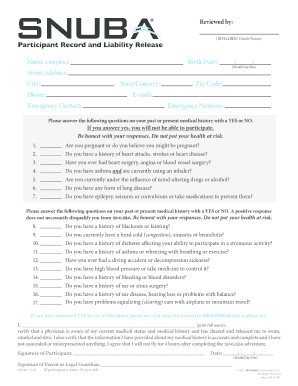 SNUBA Participant Record and Liability Release