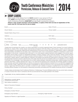 Youth Conference Ministries Permission Release Consent Form