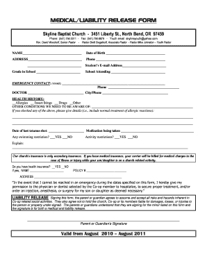 medical liability release form