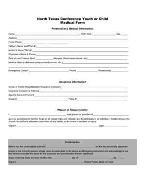 North Texas Conference Youth Medical Form
