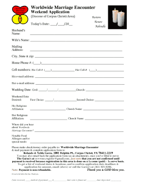 Fillable Online diocesecc Marriage Encounter Weekend Application ...