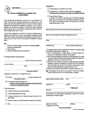 Marriage contract template - Dispensation from Canonical Form and Report - diocesecc