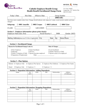 Catholic Employee Benefit Group Health Enrollment Form