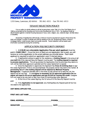 Tenant Selection Policy and Application Form