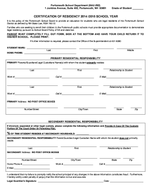 Portsmouth School District Student Enrollment Form