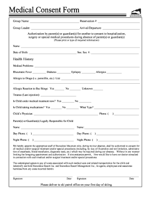 Snowshoe Mountain Medical Authorization and Liability Waiver