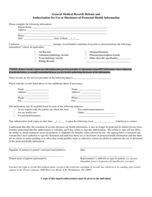 General Medical Records Release and Authorization