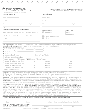 Kaiser Authorization to Use and Disclose Protected Health Information