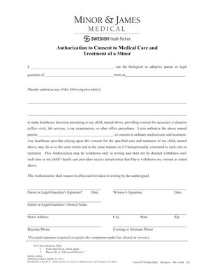 Authorization to Consent to Medical Care and Treatment of a Minor
