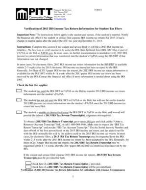 Verification of 2013 IRS Income Tax Return Information