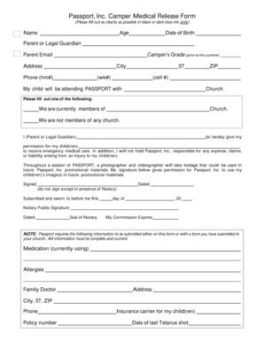 Passport Camper Medical Release Form