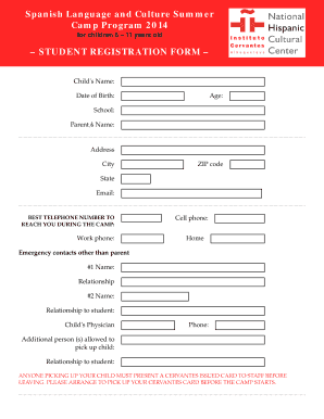 Spanish Language and Culture Summer Camp Registration Form
