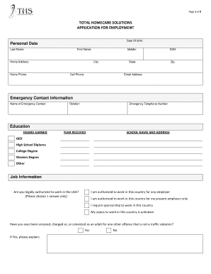 Total Homecare Solutions Application for Employment