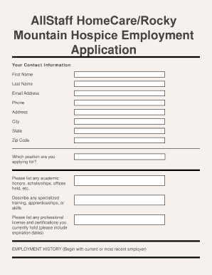 AllStaff HomeCare/Rocky Mountain Hospice Employment Application