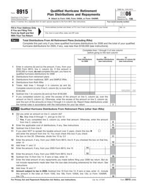IRS Form 8915 Qualified Hurricane Retirement Distributions 2006