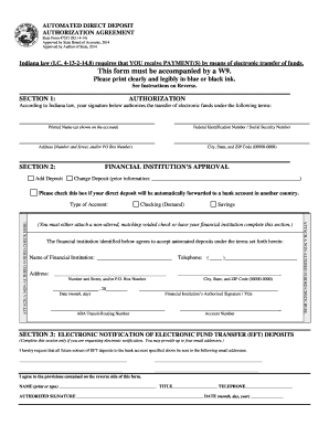 Indiana Direct Deposit Authorization Agreement