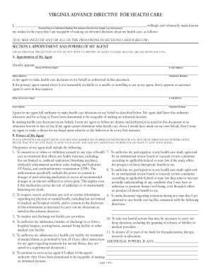 Virginia Advance Directive for Health Care
