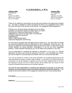 Tax Engagement Letter and Individual Tax Organizer Form 1040