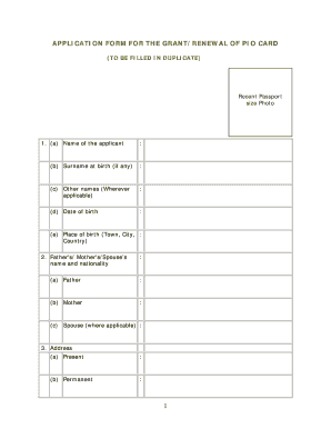 Application Form for PIO Card Grant/Renewal
