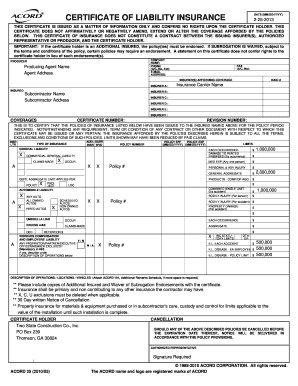 Certificate of Liability Insurance