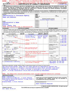 Certificate of Liability Insurance