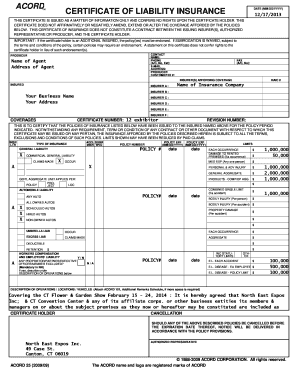 ACORD Certificate of Liability Insurance
