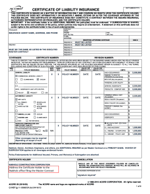 Certificate of Liability Insurance
