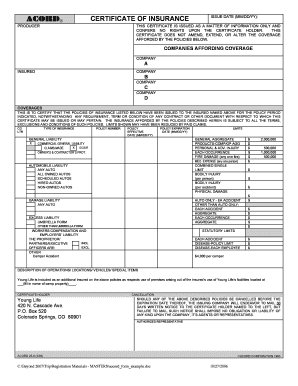 ACORD Certificate of Insurance