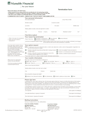 Manulife Employee Termination Form