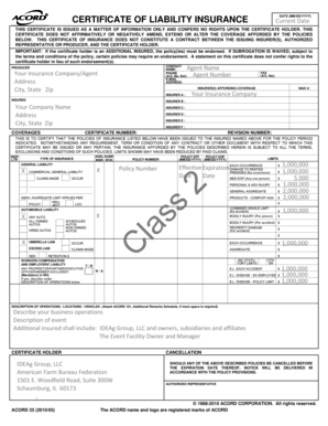 Certificate of Liability Insurance