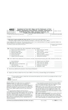 IRS Form 4852 Substitute for W-2 or 1099-R