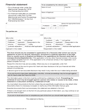 Form E Financial Statement