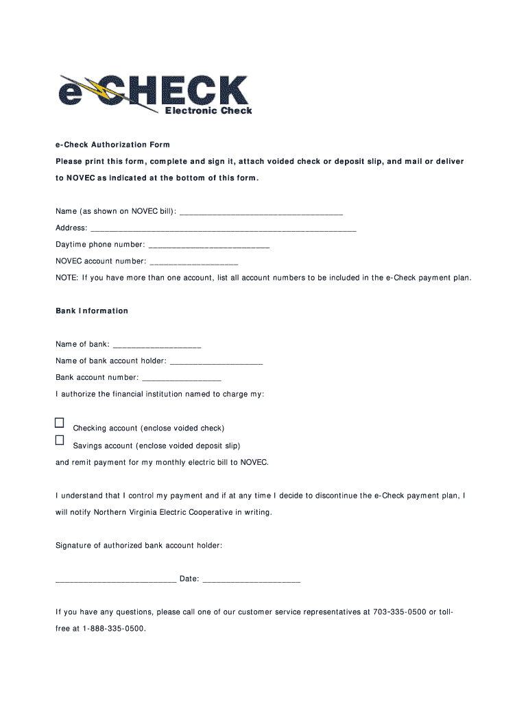 Echeck Authorization Form Fill Online Printable Fillable Blank