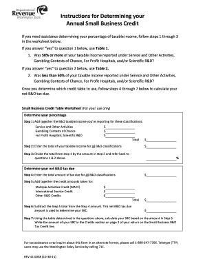 Washington State Small Business Credit Worksheet