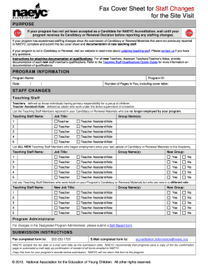 Fax Cover Sheet for Staff Changes