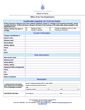 Bermuda Taxpayer Change of Status Form